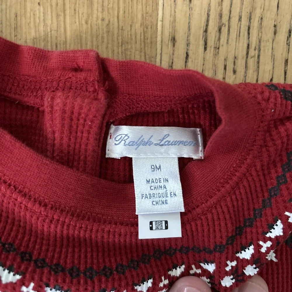 Baby Unisex Ralph Lauren Holiday Long Sleeve Top Size 9M Color Red